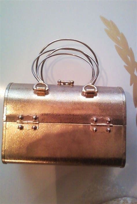 Vintage Copper Tone Lady London Metal Box Purse from Japan